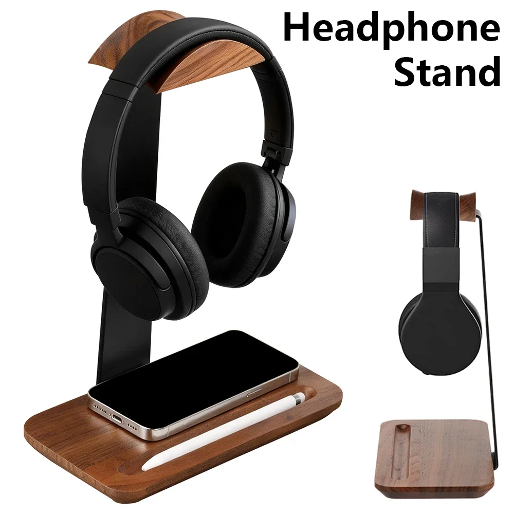 Headphone Stand Desk - 유니버설 우드 헤드폰 스탠드(보관 베이스 포함)